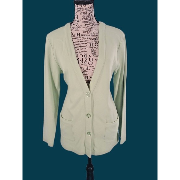 Womens Jesey Knit Cardigan S Small Green Button Close Pockets Appleseed's - Picture 1 of 11